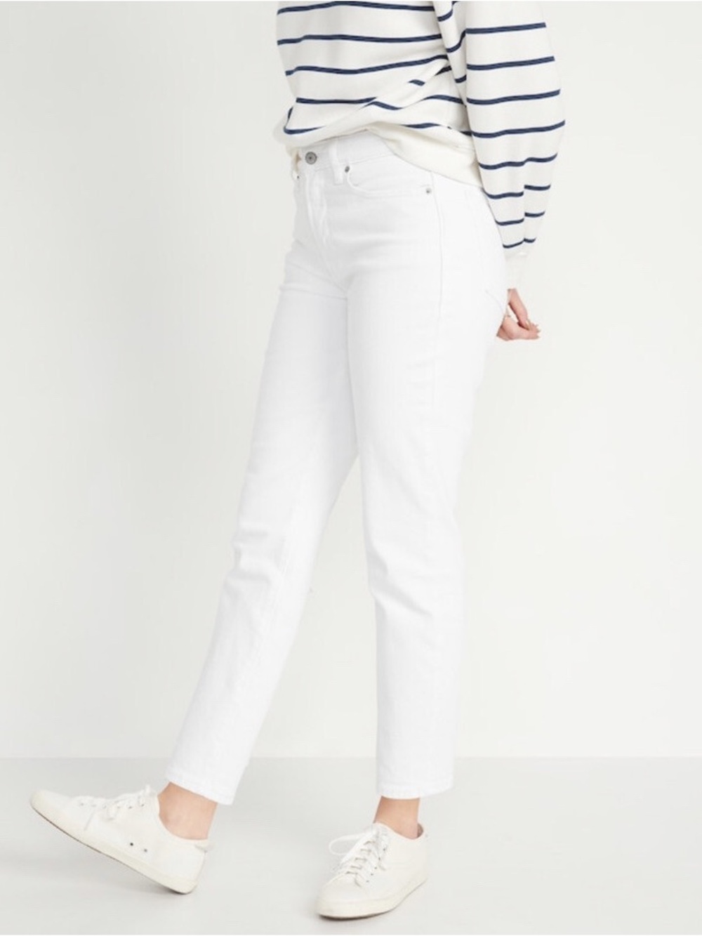 99% Cotton White High-Rise OG Straight Jeans Raw Hem- Women Size 6 Old Navy NWT
